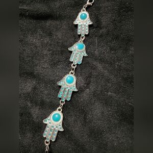 Silver Tone and Blue Hamsa Bracelet